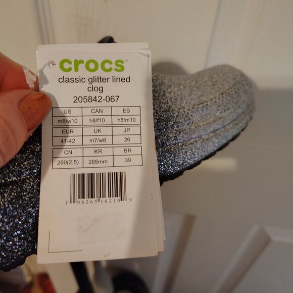 Crocs Classic Ombre Glitter Clogs in Silver and Black W10/M8 - Picture 6 of 6